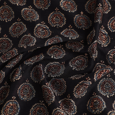 Black - Ajrakh Block Printed Chanderi Silk Fabric 05