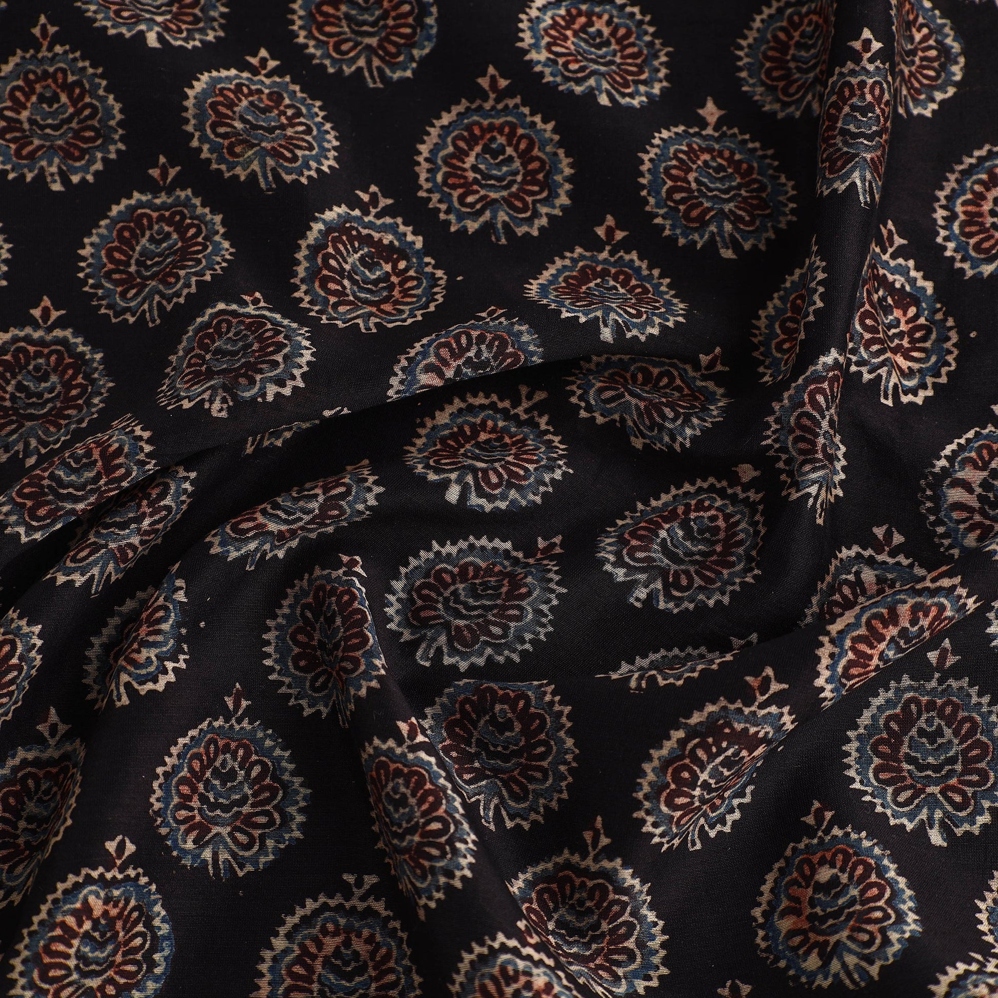 Black - Ajrakh Block Printed Chanderi Silk Fabric 05