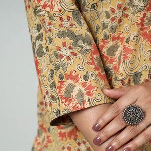 Beige - Kalamkari Block Printed Cotton Long Straight Kurta