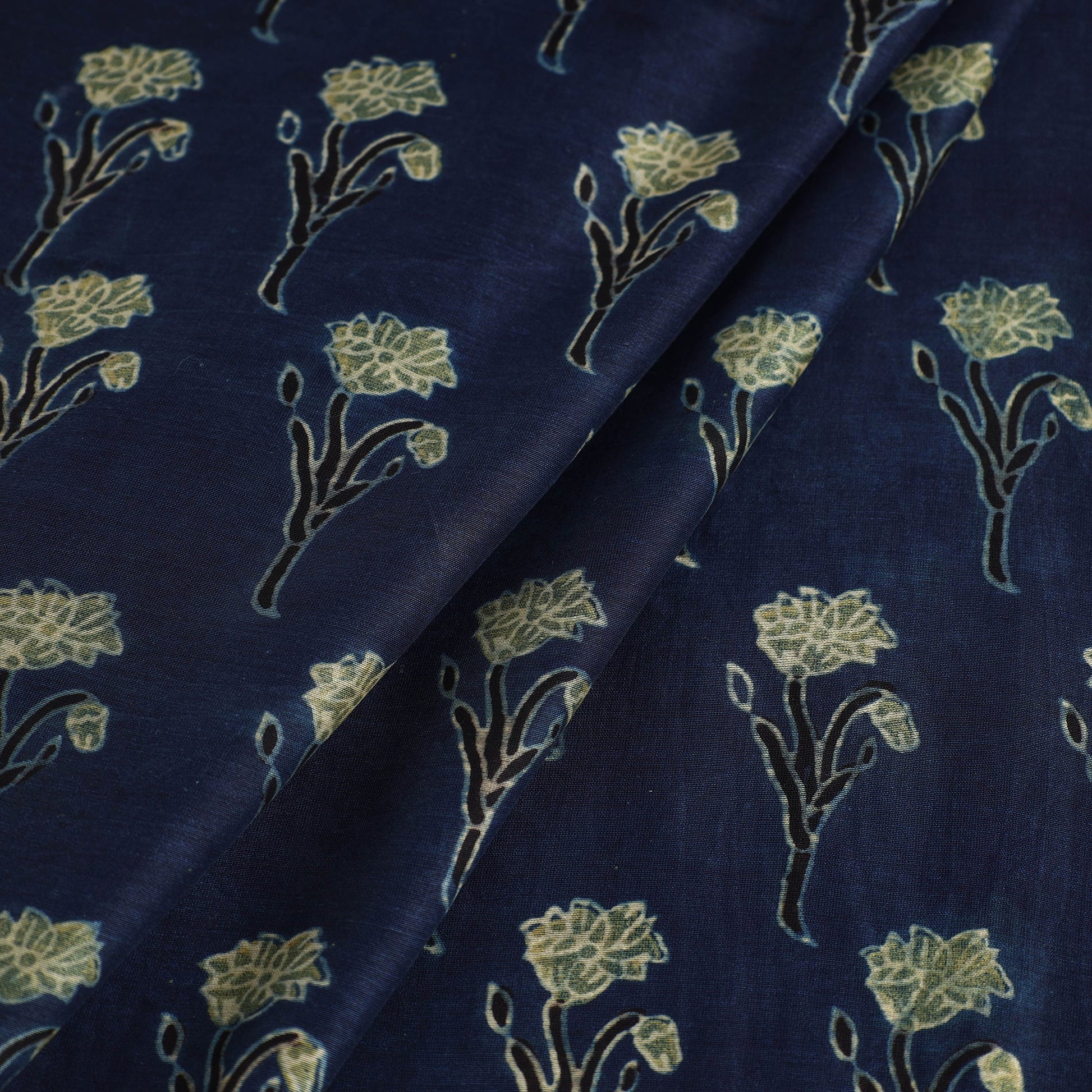 Blue - Ajrakh Block Printed Chanderi Silk Fabric 06
