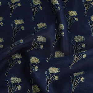 Blue - Ajrakh Block Printed Chanderi Silk Fabric 06
