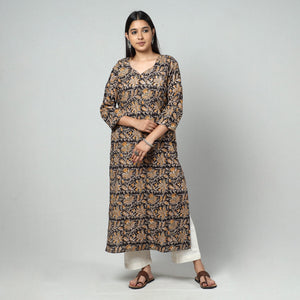 Black - Kalamkari Block Printed Cotton Long Kurta