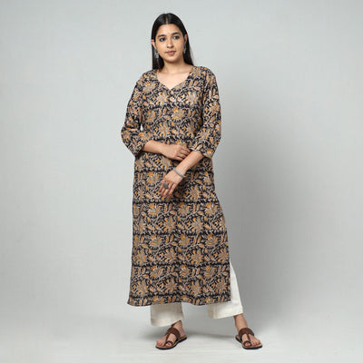 Black - Kalamkari Block Printed Cotton Long Kurta