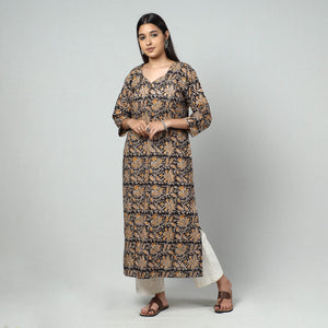 Black - Kalamkari Block Printed Cotton Long Kurta