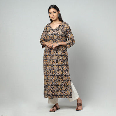 Black - Kalamkari Block Printed Cotton Long Kurta