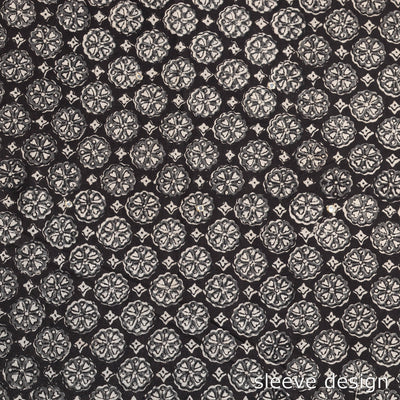 Black - Bead Work Embroidery Ajrakh Block Printed Cotton Kurta Material - 2.5 meter