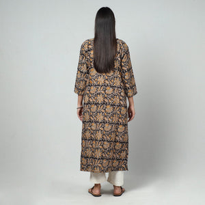 Black - Kalamkari Block Printed Cotton Long Kurta