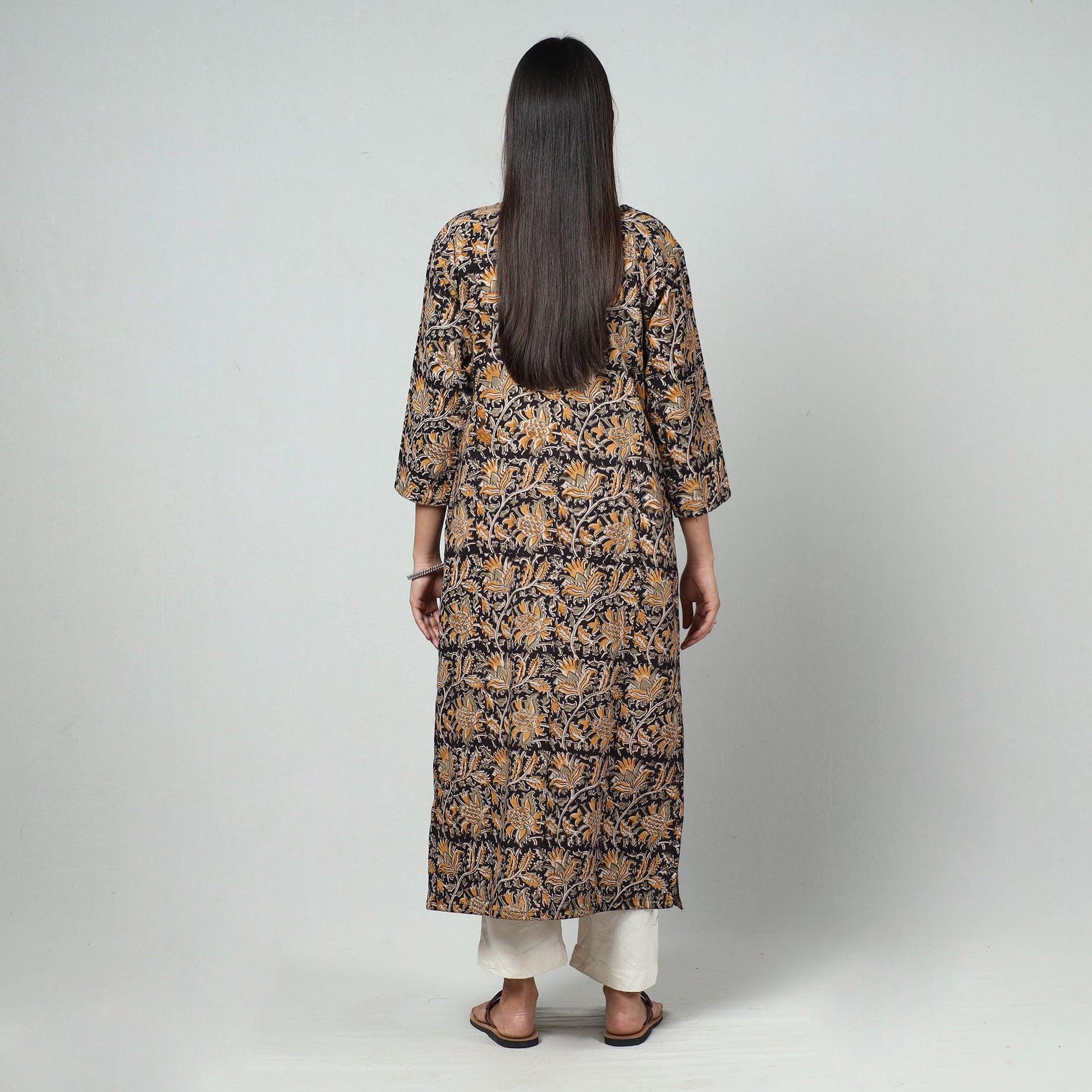 Black - Kalamkari Block Printed Cotton Long Kurta