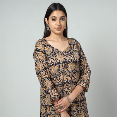 Black - Kalamkari Block Printed Cotton Long Kurta