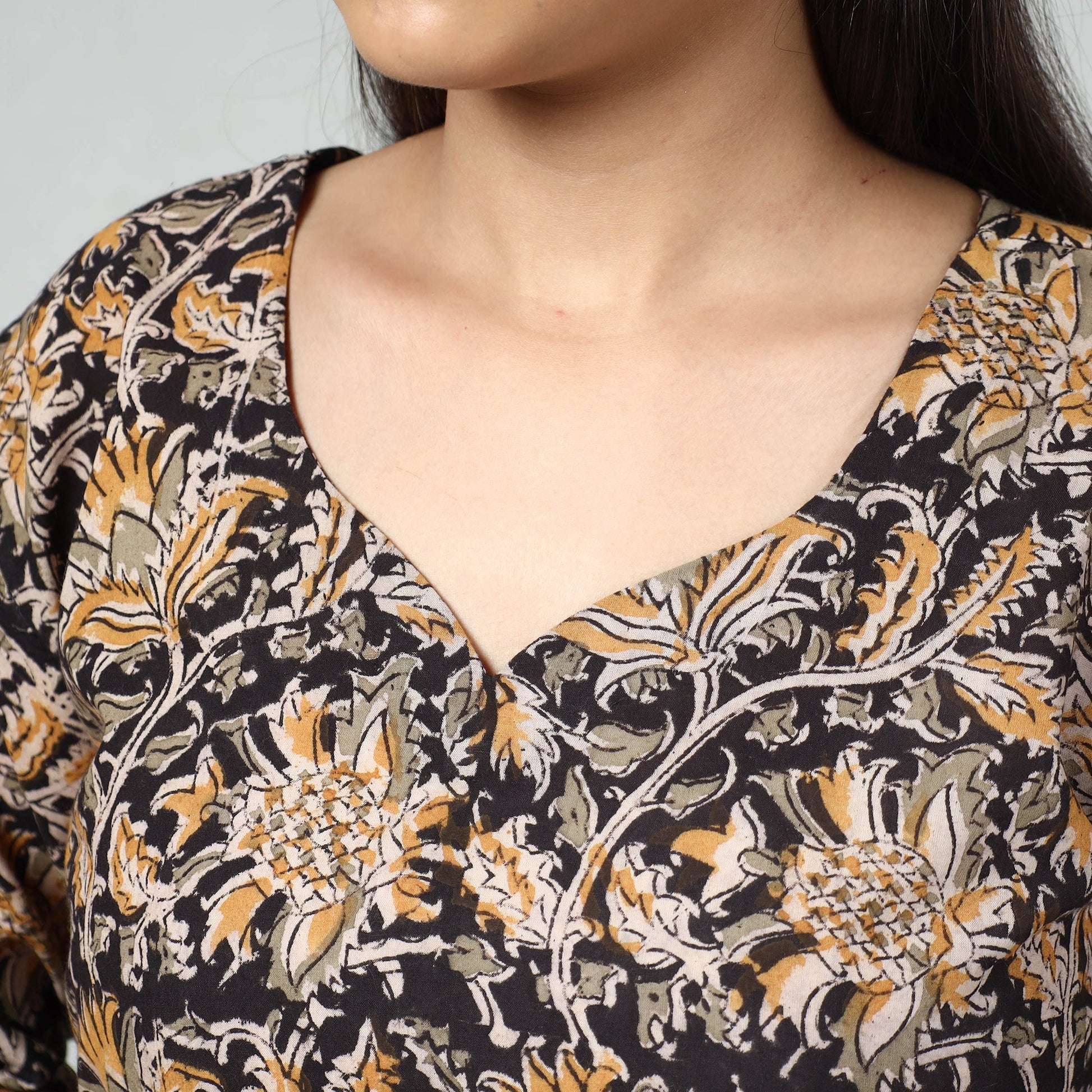 Black - Kalamkari Block Printed Cotton Long Kurta
