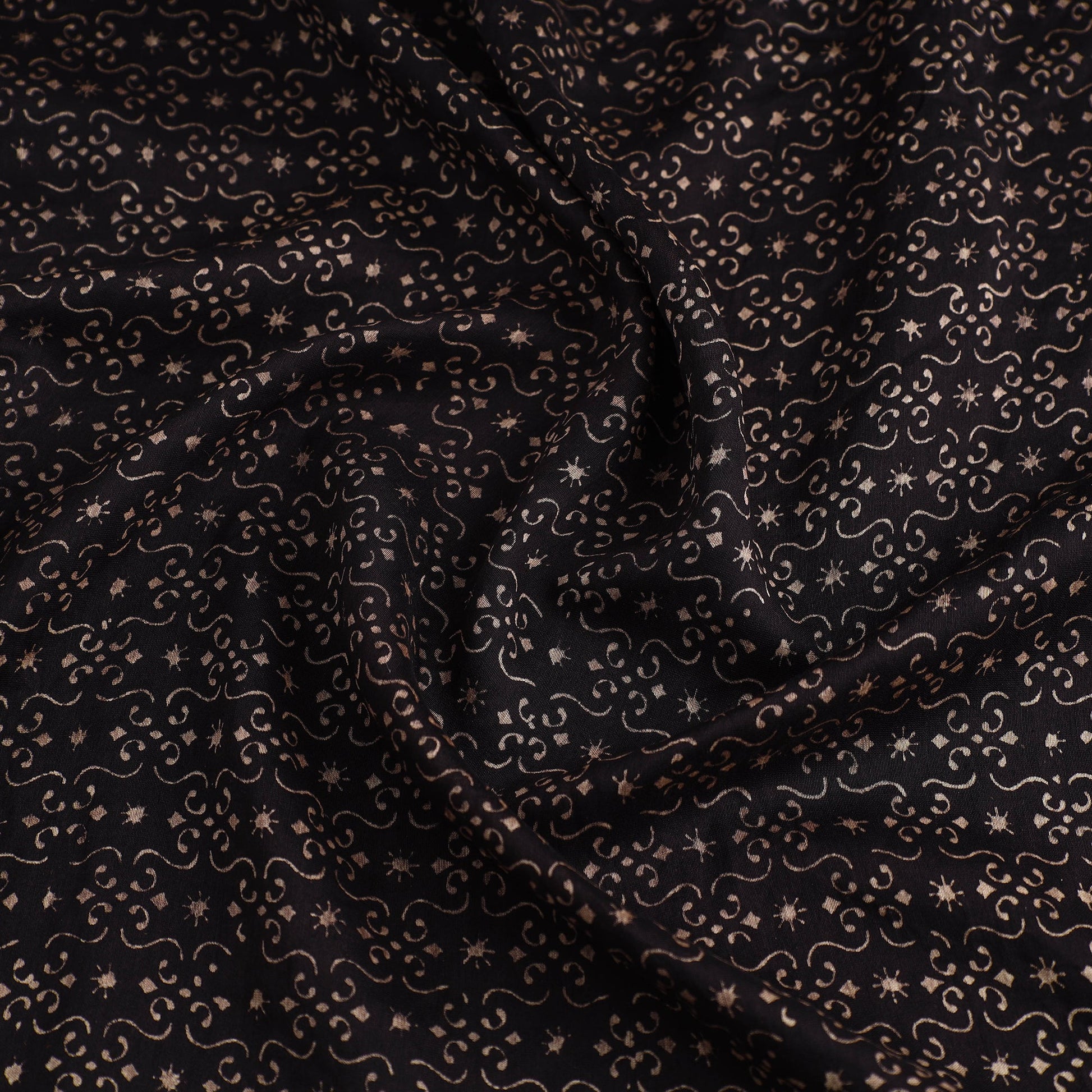 Black - Ajrakh Block Printed Chanderi Silk Fabric 08