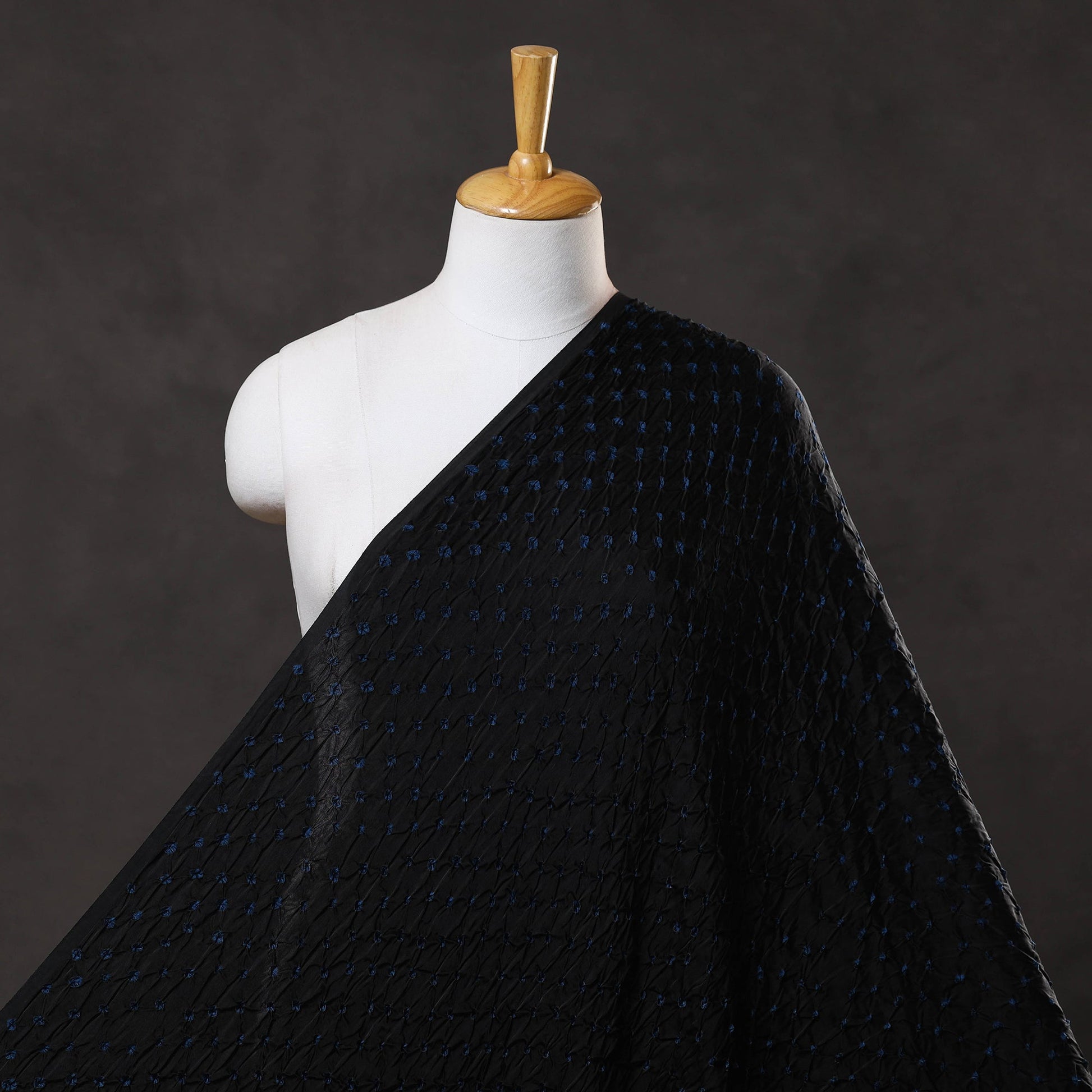 Black - Kutch Tie & Dye Modal Silk Bandhani Fabric 01