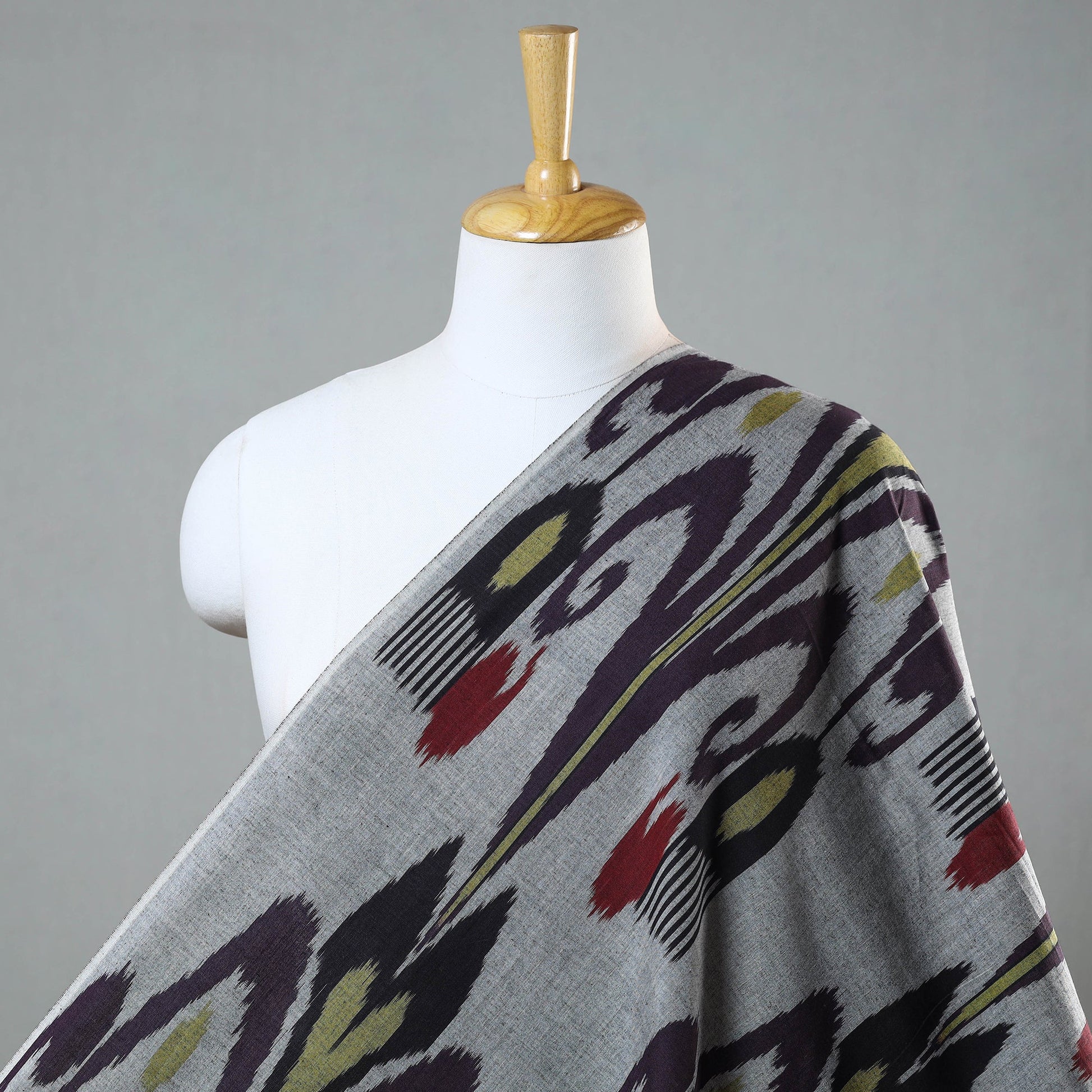 Grey - Handloom Cotton Central Asian Pochampally Ikat Fabric 08