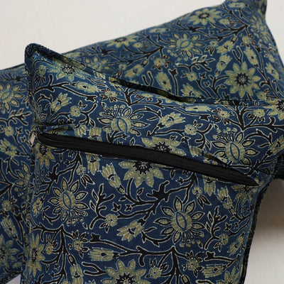 Blue - Ajrakh Block Print Pillow Cover (Set of 2) 04