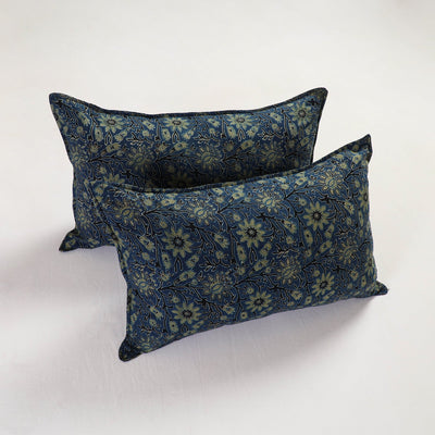 Blue - Ajrakh Block Print Pillow Cover (Set of 2) 04