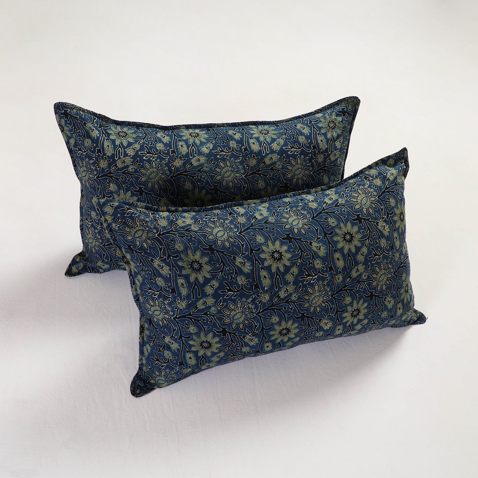 Blue - Ajrakh Block Print Pillow Cover (Set of 2) 04