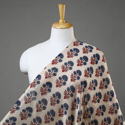 Beige - Ajrakh Block Printed Chanderi Silk Fabric 02