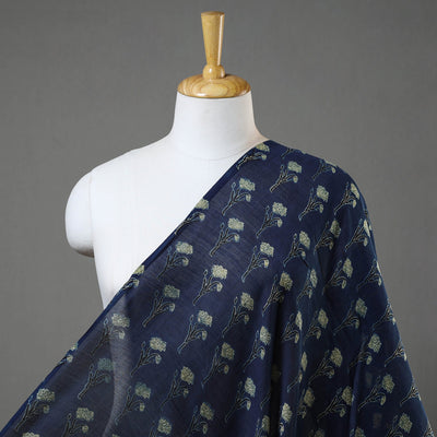 Blue - Ajrakh Block Printed Chanderi Silk Fabric 06