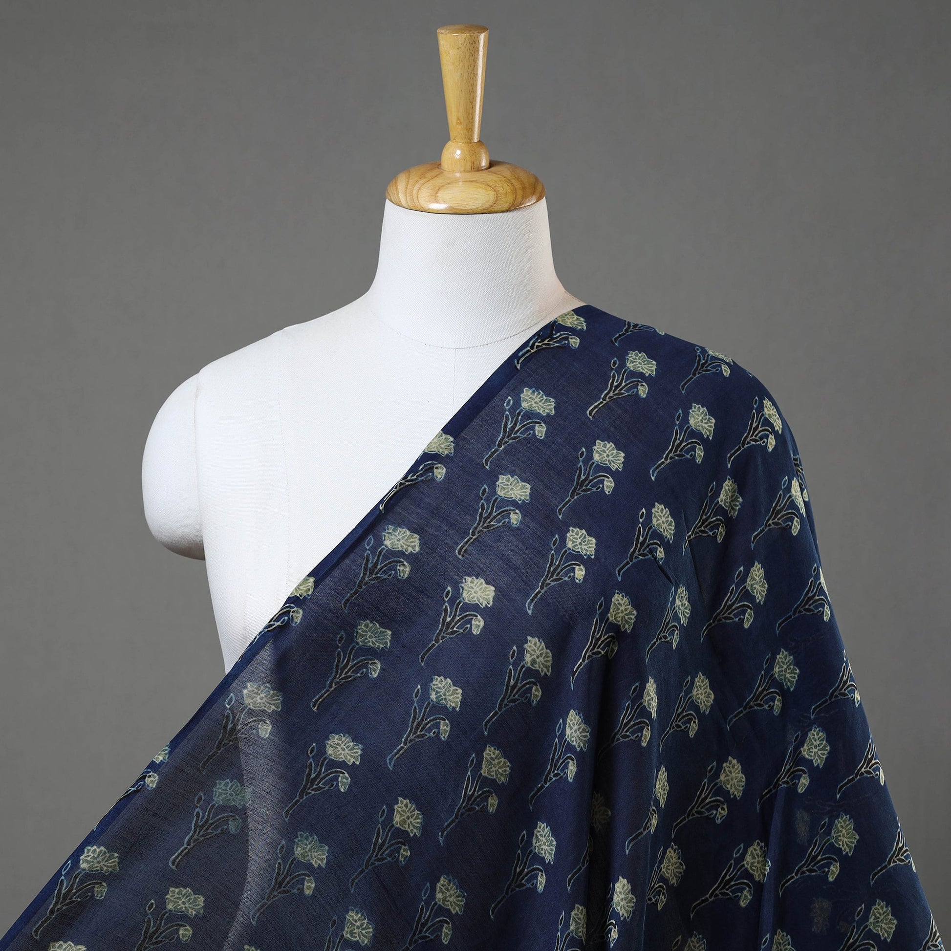 Blue - Ajrakh Block Printed Chanderi Silk Fabric 06