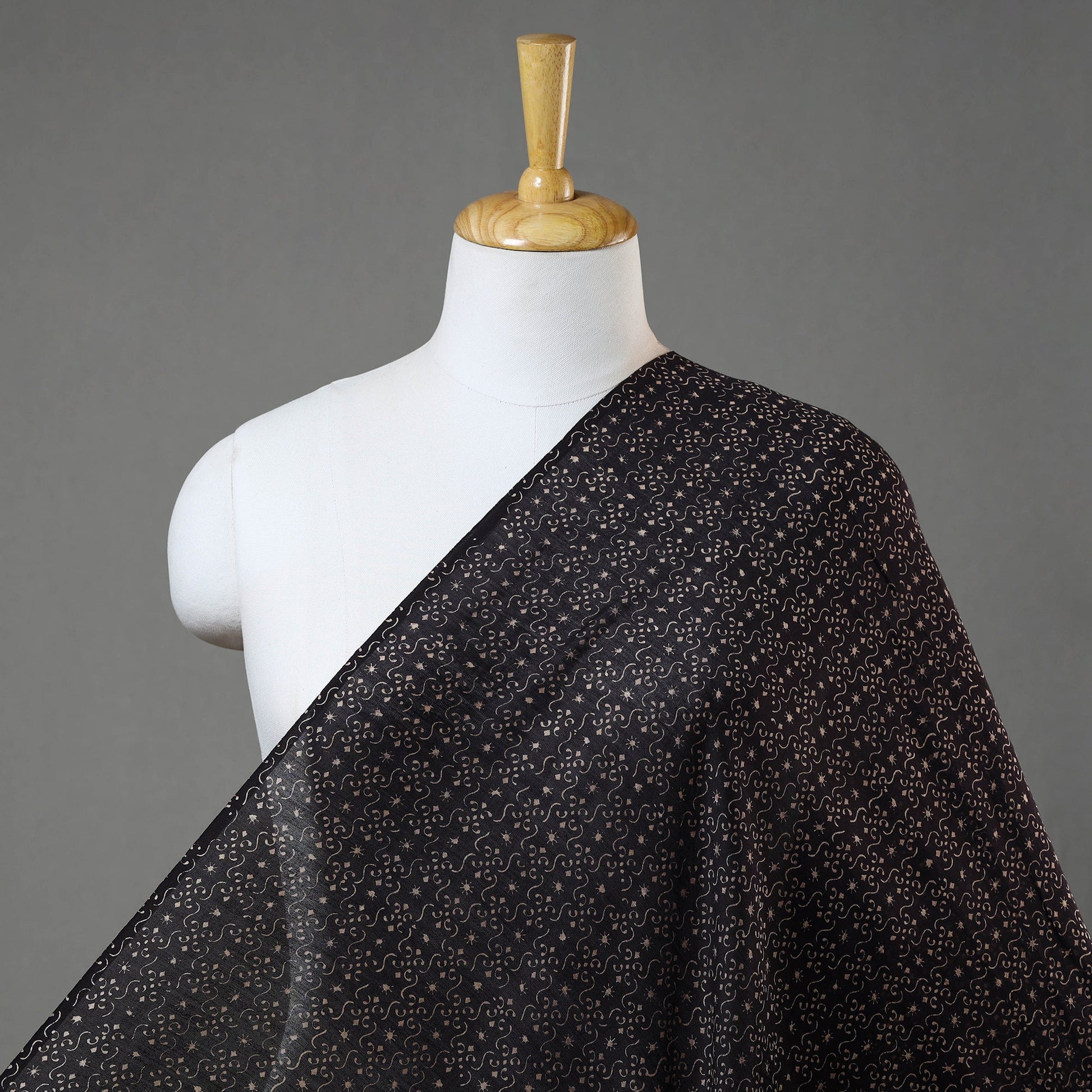 Black - Ajrakh Block Printed Chanderi Silk Fabric 08