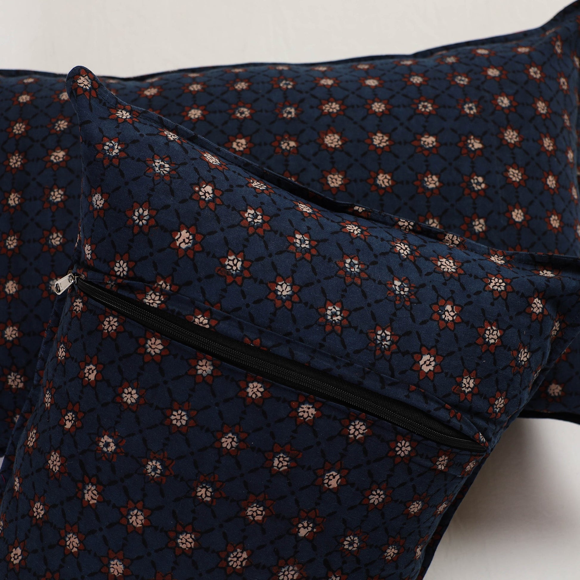 Blue - Ajrakh Block Print Pillow Cover (Set of 2) 06