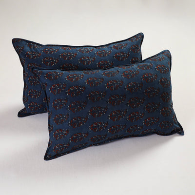 Blue - Ajrakh Block Print Pillow Cover (Set of 2) 07