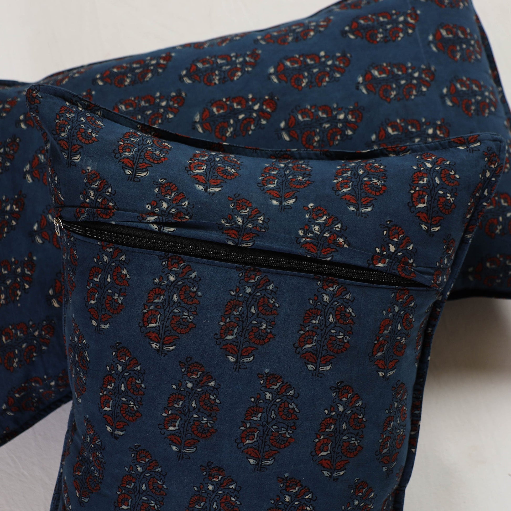 Blue - Ajrakh Block Print Pillow Cover (Set of 2) 07