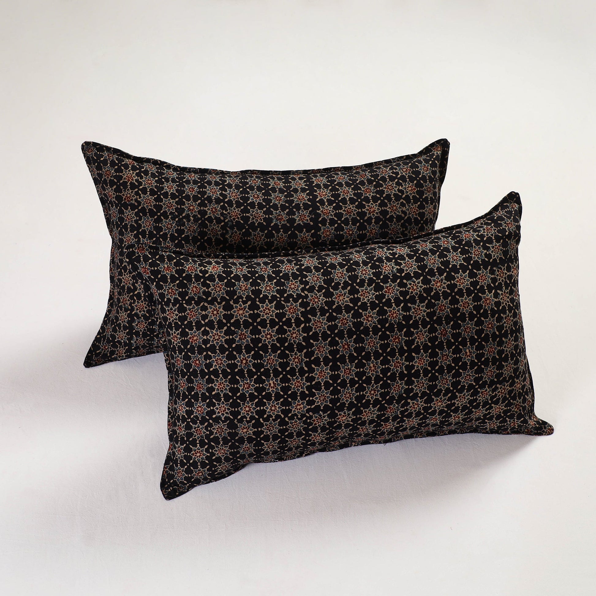 Black - Ajrakh Block Print Pillow Cover (Set of 2) 08