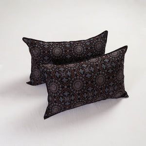 Black - Ajrakh Block Print Pillow Cover (Set of 2) 12