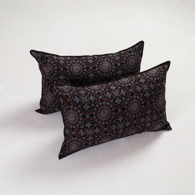 Black - Ajrakh Block Print Pillow Cover (Set of 2) 12