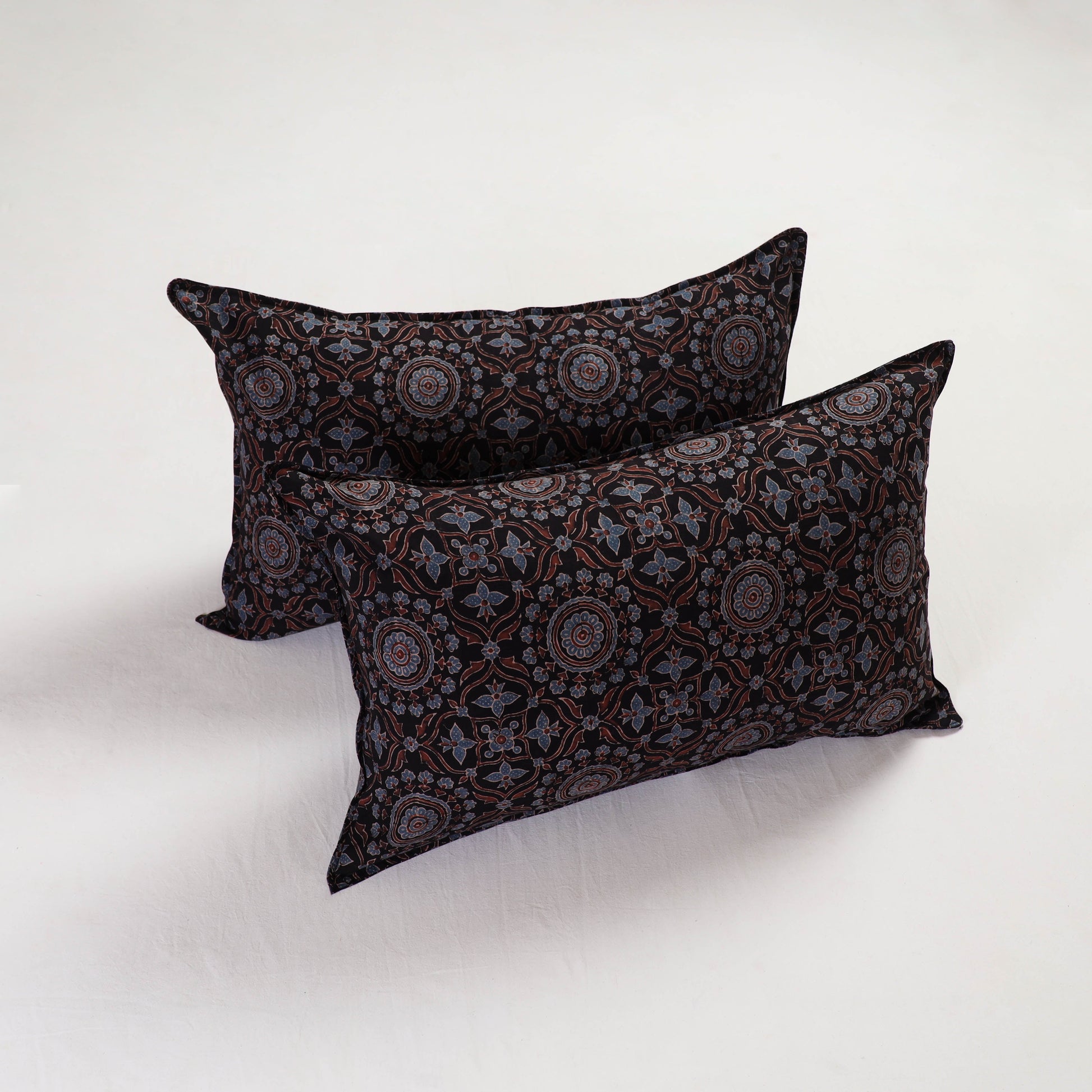 Black - Ajrakh Block Print Pillow Cover (Set of 2) 12