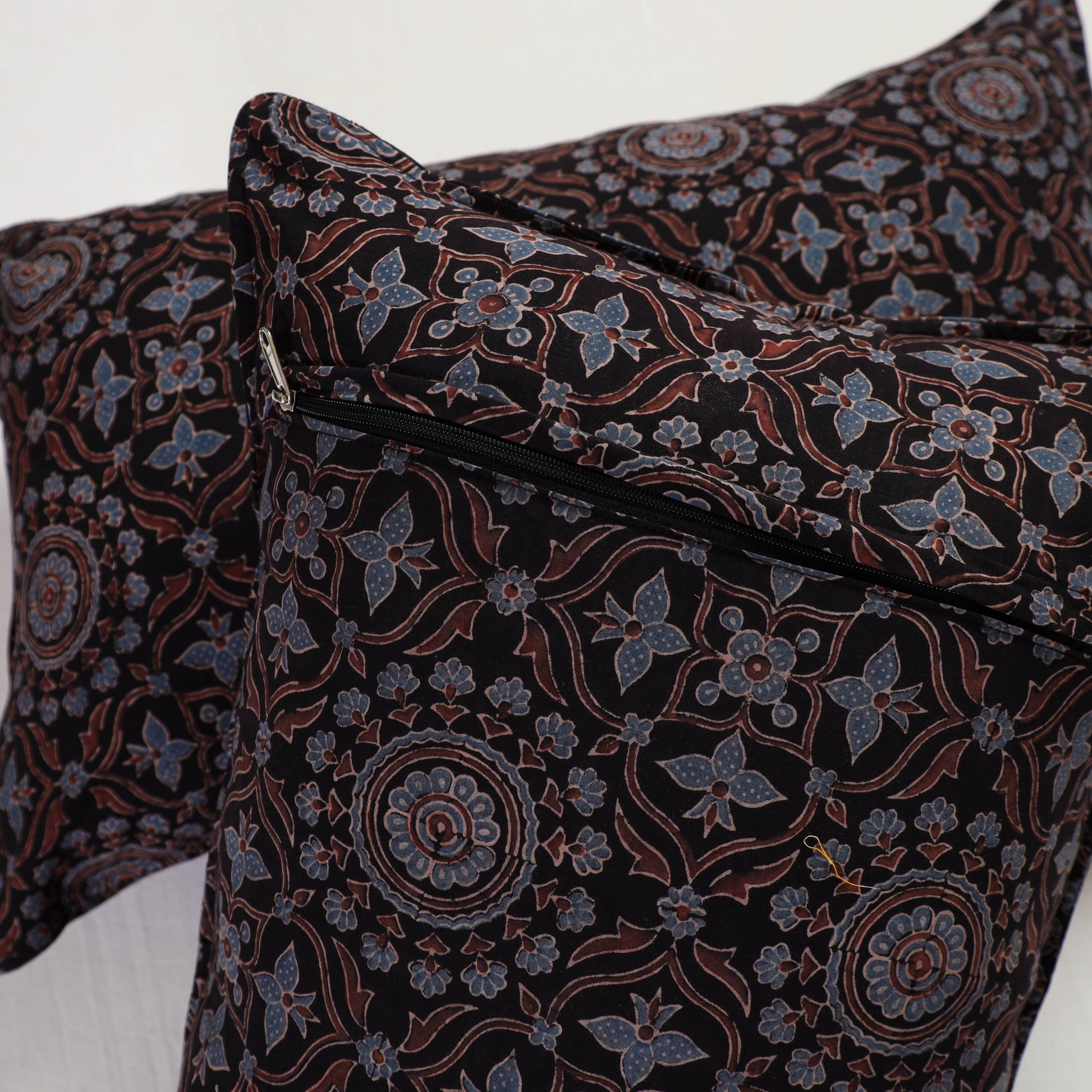 Black - Ajrakh Block Print Pillow Cover (Set of 2) 12