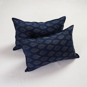 Blue - Ajrakh Block Print Pillow Cover (Set of 2) 13
