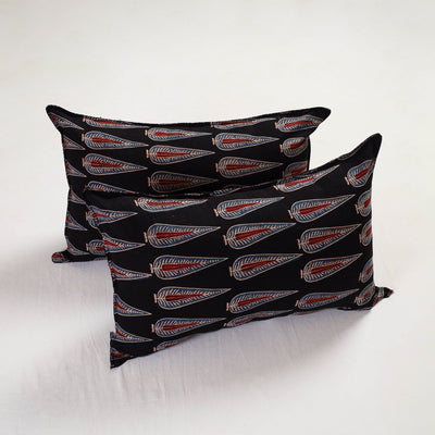 Black - Ajrakh Block Print Pillow Cover (Set of 2) 16