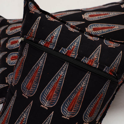 Black - Ajrakh Block Print Pillow Cover (Set of 2) 16