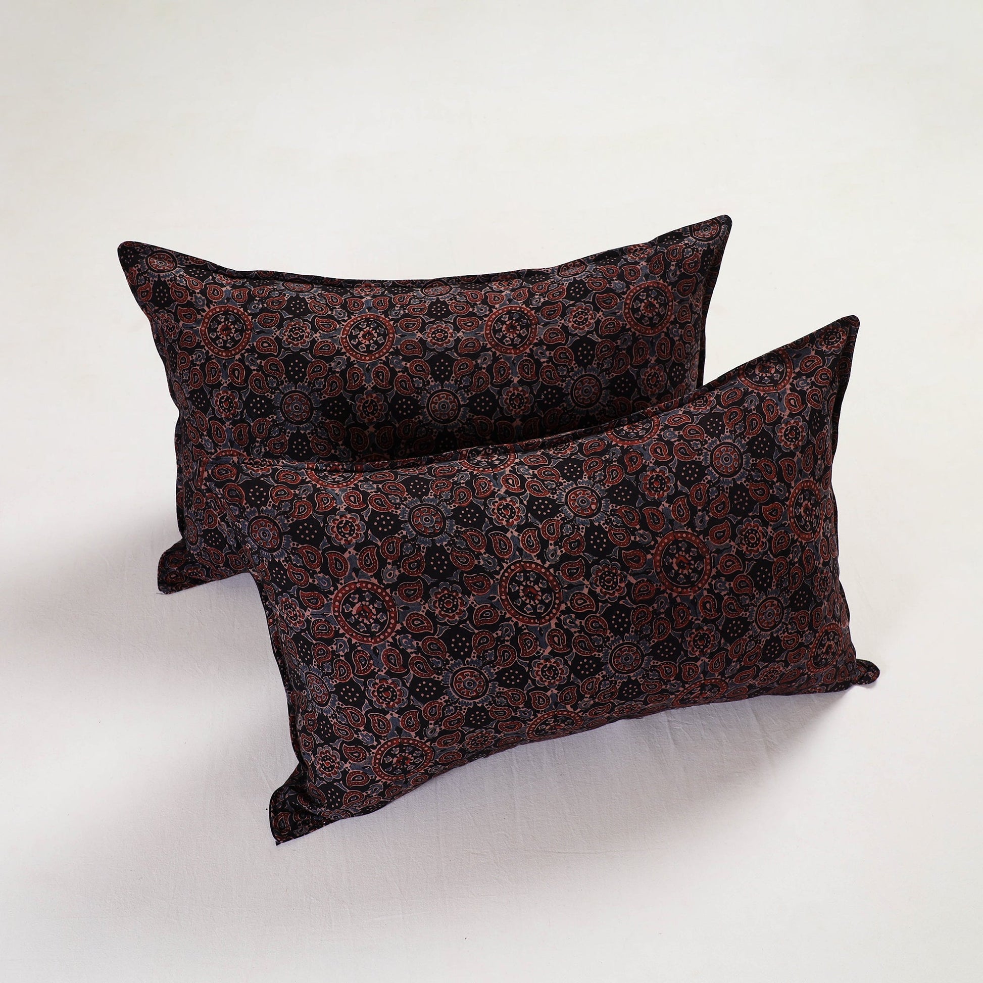 Black - Ajrakh Block Print Pillow Cover (Set of 2) 18