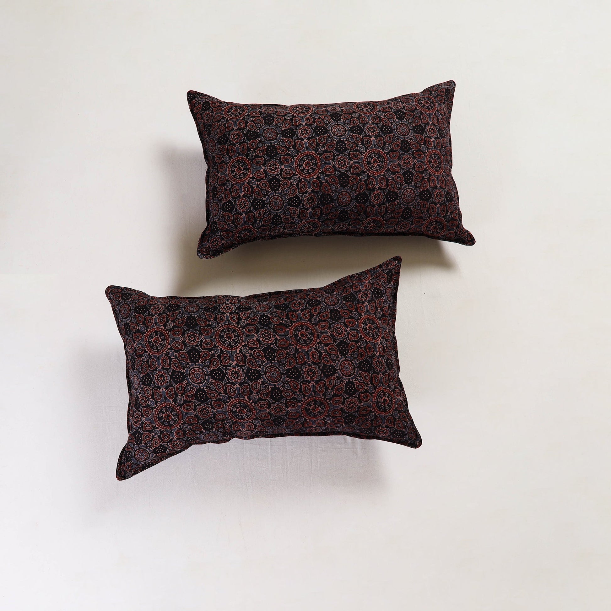 Black - Ajrakh Block Print Pillow Cover (Set of 2) 18