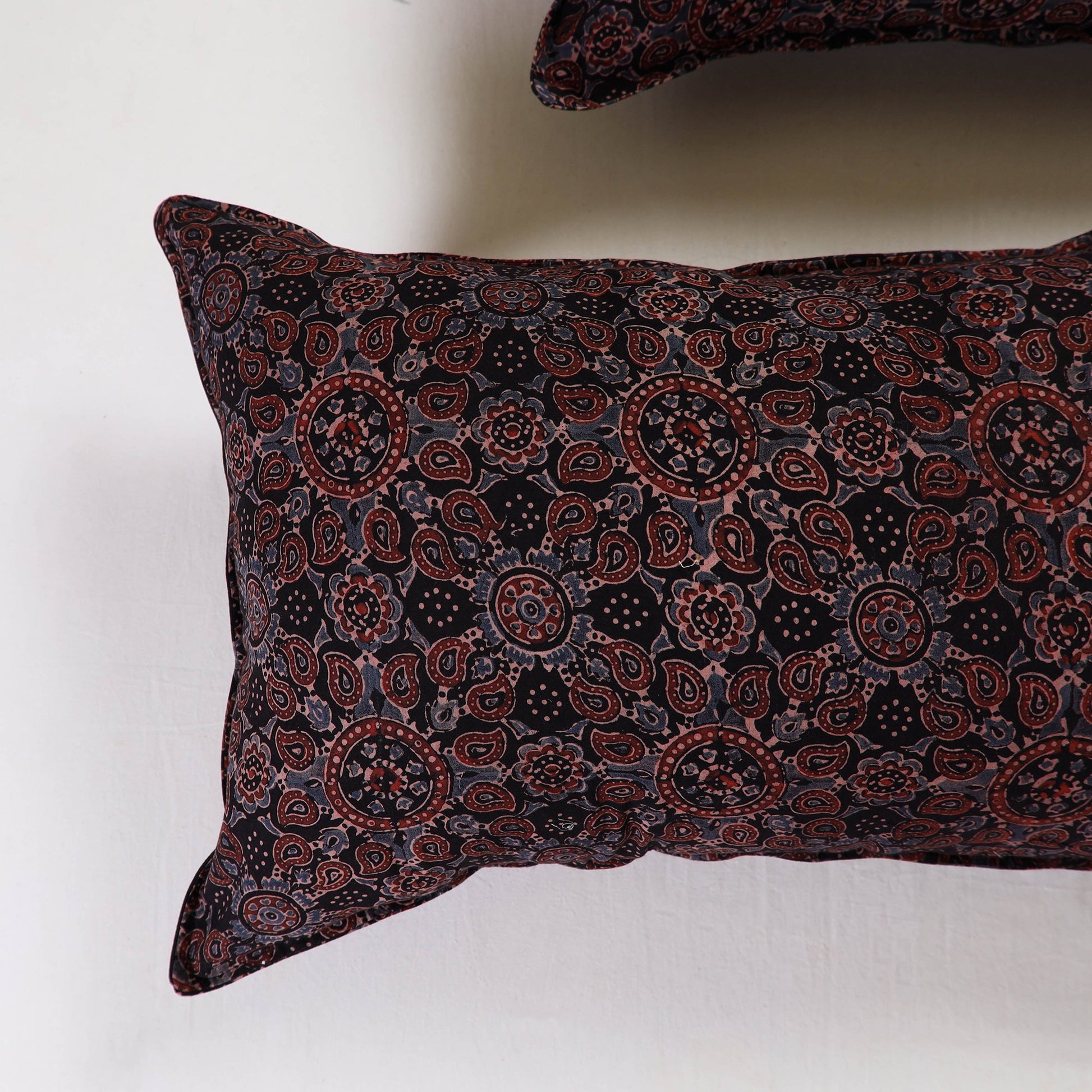 Black - Ajrakh Block Print Pillow Cover (Set of 2) 18