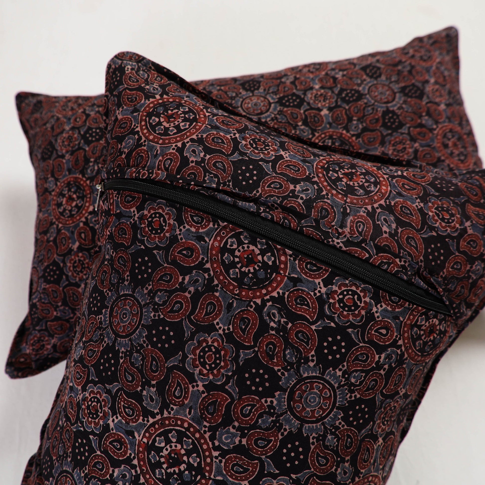 Black - Ajrakh Block Print Pillow Cover (Set of 2) 18