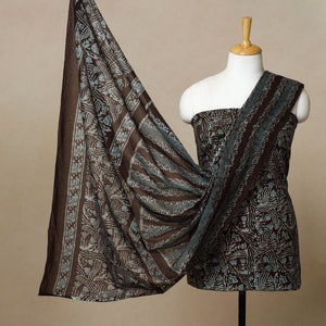 Brown - 3pc Cotton Kutch Batik Print Dress Material 10