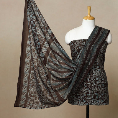 Brown - 3pc Cotton Kutch Batik Print Dress Material 10