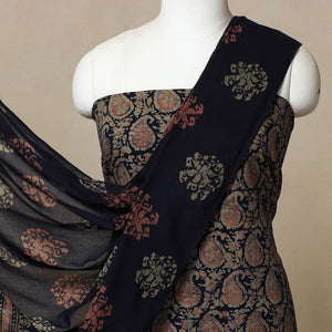 Brown - 3pc Cotton Kutch Batik Print Dress Material 09