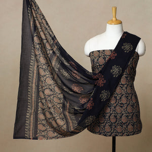Brown - 3pc Cotton Kutch Batik Print Dress Material 09