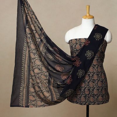 Brown - 3pc Cotton Kutch Batik Print Dress Material 09
