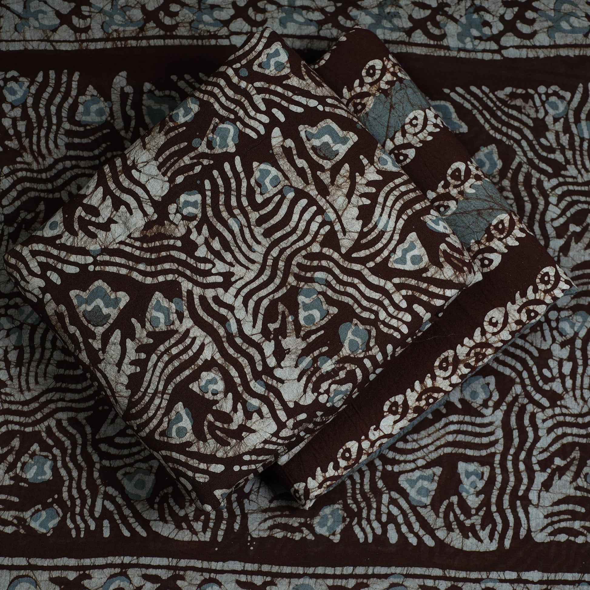 Brown - 3pc Cotton Kutch Batik Print Dress Material 10