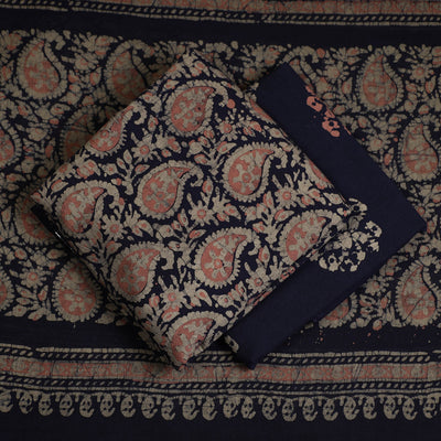 Brown - 3pc Cotton Kutch Batik Print Dress Material 09