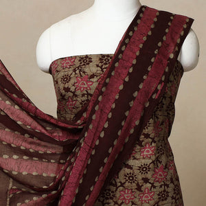 brown - 3pc Cotton Kutch Batik Print Dress Material 12