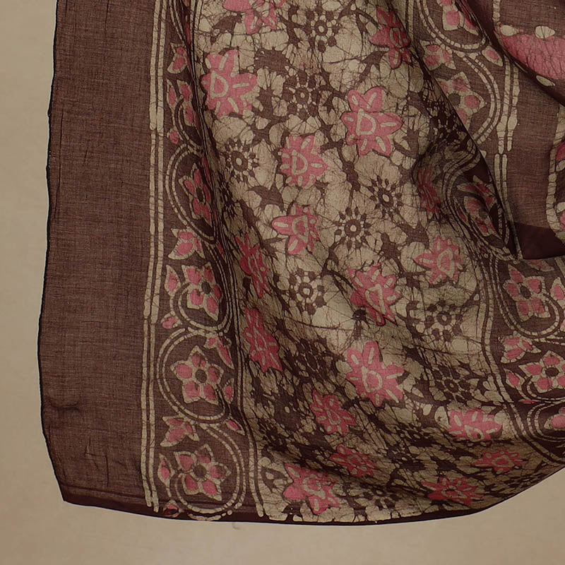 brown - 3pc Cotton Kutch Batik Print Dress Material 12
