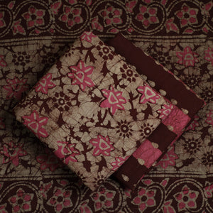 brown - 3pc Cotton Kutch Batik Print Dress Material 12