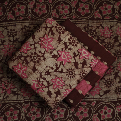 brown - 3pc Cotton Kutch Batik Print Dress Material 12